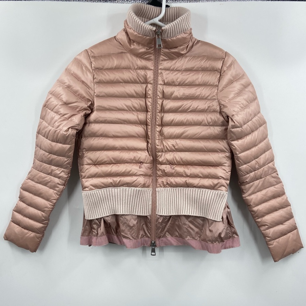 SOSKEN BEV Sz 1 Small‎ Down Filled Pink Puffer Jacket Peplum Hem Luxury